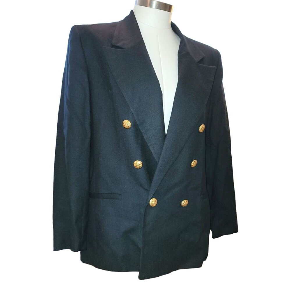 Vintage Navy Blue Wool Blazer Gold Buttons FOR UPCYCLING Womens Size 8  DH854
